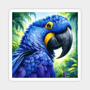 Colorful Hyacinth Macaw - Watercolor Bird Magnet