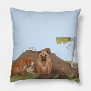 Dogs gardeners. Spring planting. Pillow