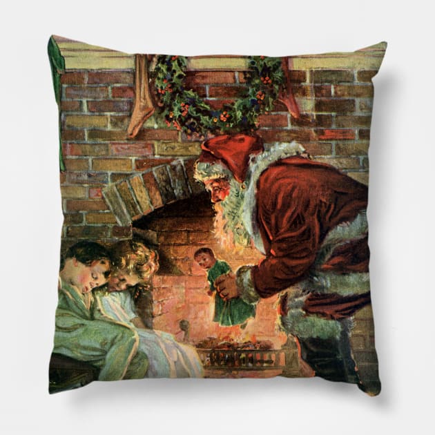 Vintage Santa Claus on Christmas Eve Pillow by MasterpieceCafe