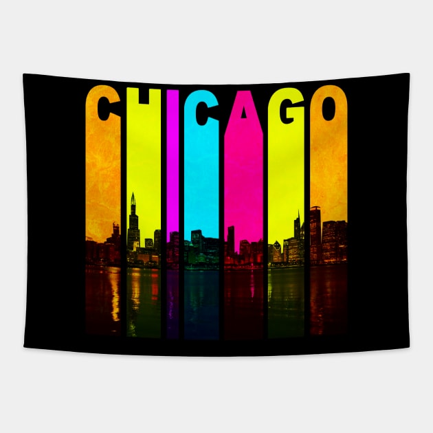 Retro Chicago Illinois Cityscape Skyline Tapestry by phughes1980