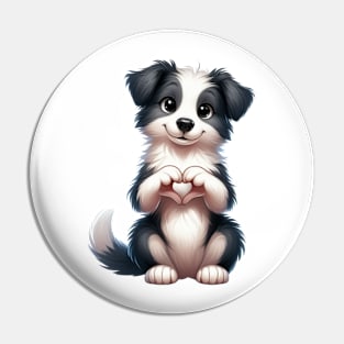 Valentine Border Collie Dog Giving Heart Hand Sign Pin