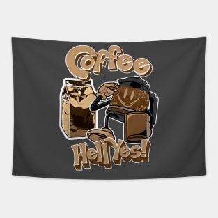 Coffee? Hell Yes! CoffeeMan Salute. Tapestry