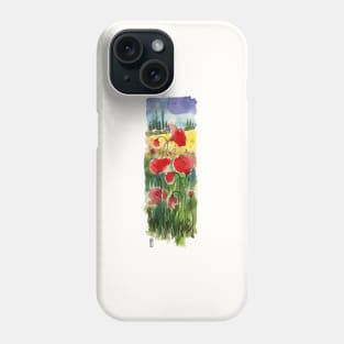 Poppies in the tuscan landscape Phone Case