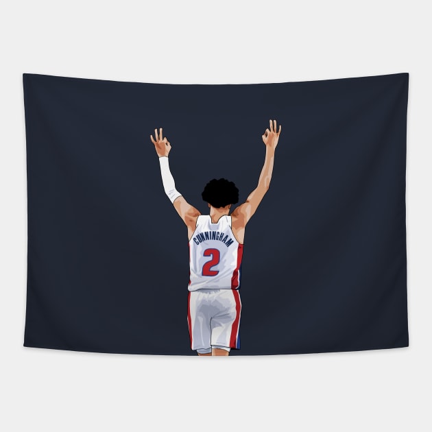 Cade Cunningham Vector Celebration White Qiangy Tapestry by qiangdade