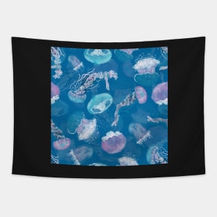 Floating Jellies Coral Blue Tapestry