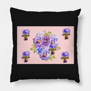 Purple Pansy Pink floral Dot Pillow