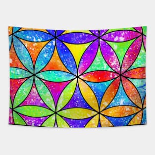 Rainbow Geometric Circle Flower Mandala - Color Shift Tapestry