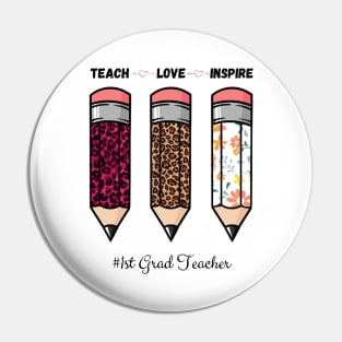 Teach Love Inspire, Back To School Pencil 1st Grad Teacher Leopard Floral Gift For Teacher Pin