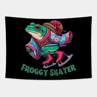 Ice skating frog Tapestry