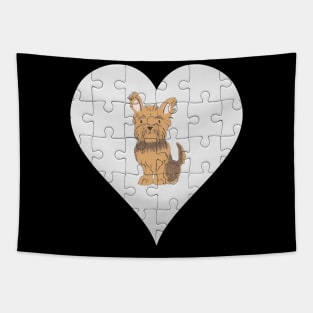 Yorkshire Terrier Heart Jigsaw Pieces Design - Gift for Yorkshire Terrier Brown Miniature Lovers Tapestry