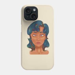 Pretty Glowing Girl With Colorful Green Hair and Colorful Eyes Phone Case