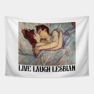 Live Laugh Lesbian Historical Painting "The Kiss" Tapestry
