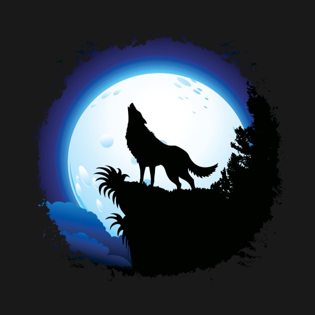 Wolf Howling at Blue Moon by BluedarkArt