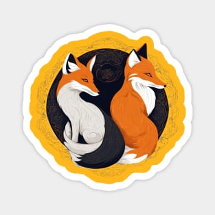 two foxes yin yang simbols Magnet