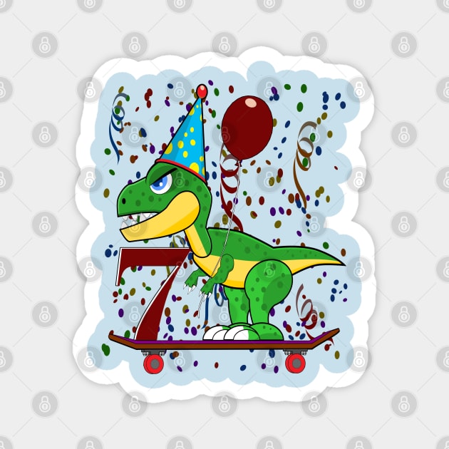 Kids Seven 7 Years Old Dinosaur Birthday Magnet by Mindseye222