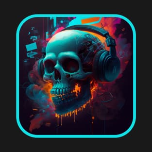 Skull Wearing Headphones Fantasy Artwork T-Shirt