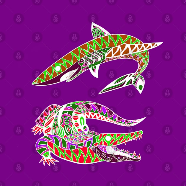 the shark and the crocodile ecopop wallpaper by jorge_lebeau