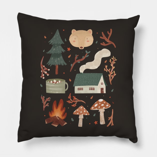 Forest doodles Pillow by Akikodraws