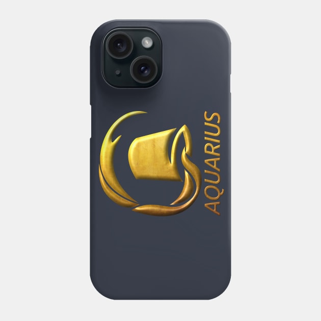 Golden Aquarius Zodiac Sign Relief Stamped In Gold Phone Case by peter2art