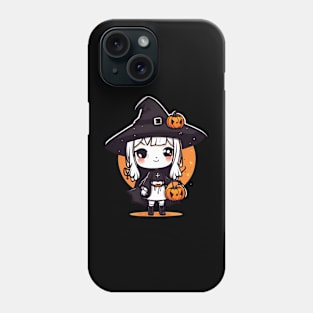 Witchcraft cute anime characters Chibi style with pumpkin Halloween Phone Case