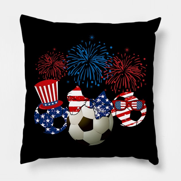 Soccer American Flag Fireworks Pillow by Flavie Kertzmann