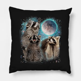 3 Racoon Moon Howling Raccoon Head Funny For Men, Women, Kid T-Shirt Pillow