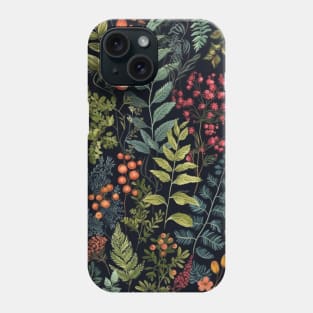 Greenery Botanical Fern Foliage Berry Colorful Floral Black Phone Case