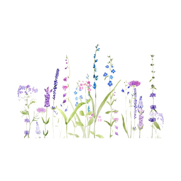 purple blue wild flowers watercolor painting by colorandcolor