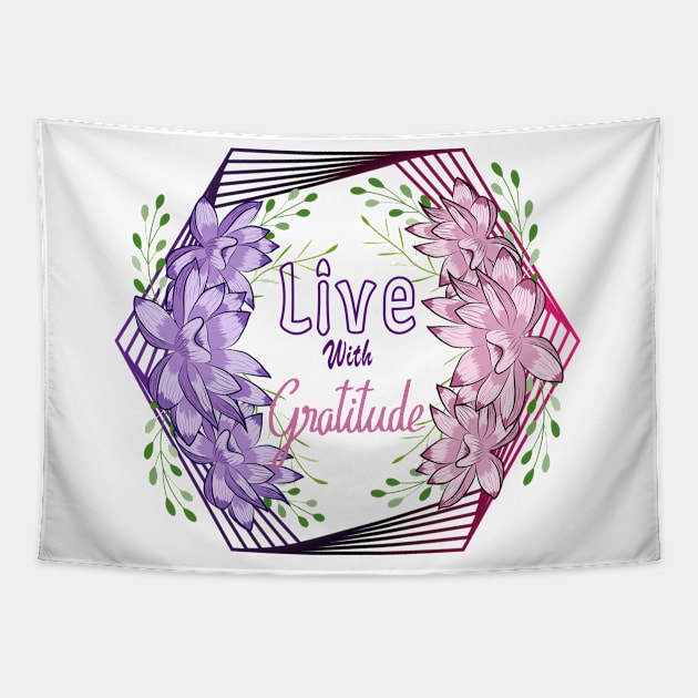 Floral Wreath - Live With Gratitude Tapestry by Designoholic