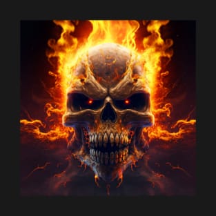 Evil Burning Skull with Red Eyes T-Shirt