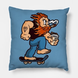 Retro Gingerbeard Man on Skateboard Pillow