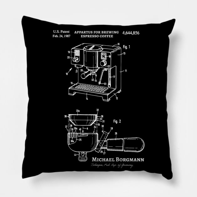 Espresso Coffee Patent, Coffee Blueprint, Coffee Art, Kitchen Decor Pillow by Anodyle