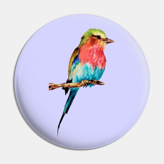 Lonely Colorful Bird On A Branch Pin by Divan