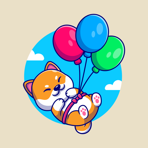 Cute Shiba Inu Dog Floating With Balloon Cartoon by Catalyst Labs