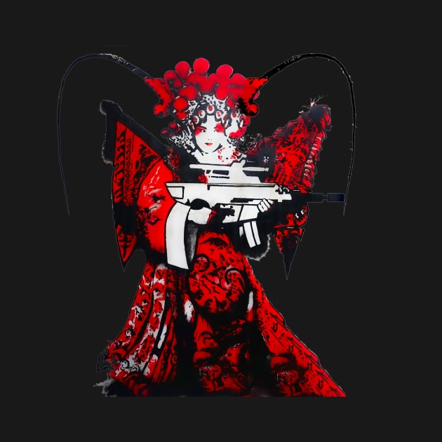 Modern Chinese Opera Young Woman Machine Gun Beijing Opera Asian Art by ernstc