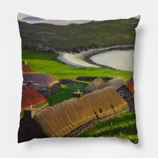 Garenin blackhouses at sunset Pillow