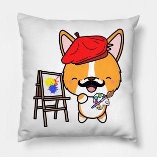 Funny corgi is a painter Pillow