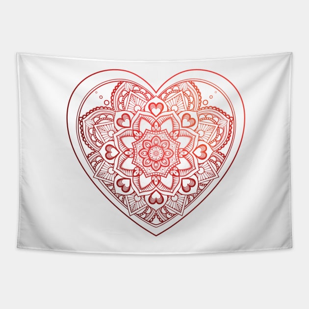 Heart in Mandala and Red zentangle patterns Tapestry by AudreyJanvier