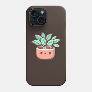 Cute Kawaii Houseplant in a Pot with Decorative Green Leaves | Design for Kawaii Lovers Phone Case