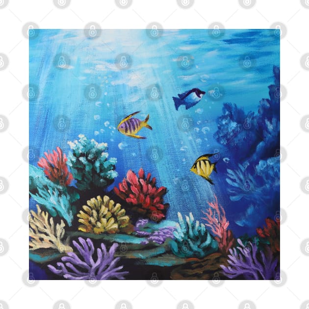 Blue Underwater Under the Sea Coral Reef Aquarium Saltwater Fish by Tina