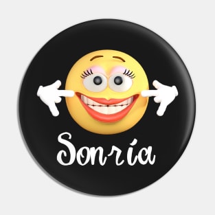 Sonrie Smile Emoji Spanish Mask Pin