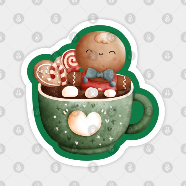 Adorable Christmas Gingerbread Man Bath In A Teacup With Candy Magnet by The Little Store Of Magic