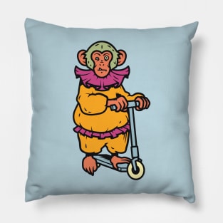 Vintage Cartoon Circus Monkey on a Scooter Pillow