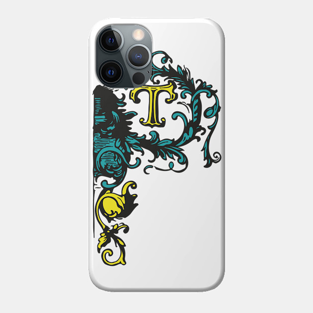 Letter T with ornaments in yellow - T - Phone Case