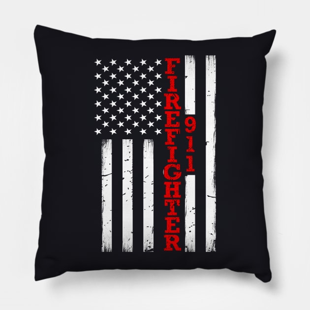 Firefighter Thin Red Line American Flag Pillow by bluelinemotivation