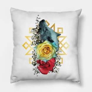 wolf with flowers Pillow