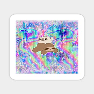 Little Pug and Sloth - Rainbow Holographic Magnet