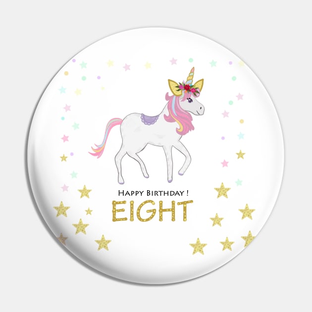 Eighth birthday. Eight. Unicorn Birthday invitation. Party invitation greeting Pin by GULSENGUNEL