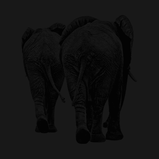 Elephant Pair Full Figure Rear View in Black and White by scotch