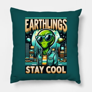 Earthlings Collection: Retro Alien Stay Cool Urban Pillow